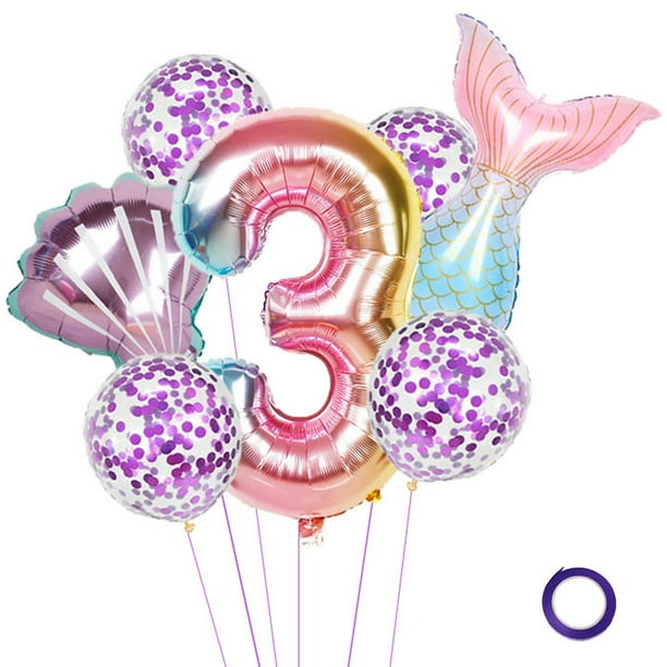 Globos De Sirena, Incluye Globos De Confeti De Concha Marina Con Número De Cola De Sirena Para Fiesta De Cumpleaños, Decoración De Cola De Sirena Para Niñas, Suministros Para Fiestas Bajo El Mar Muyoka Hogar