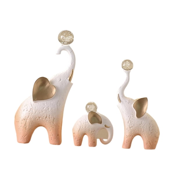 3 estatuas de elefantes, esculturas de animales, centros de mesa creativos, manualidades de mesa. Naranja