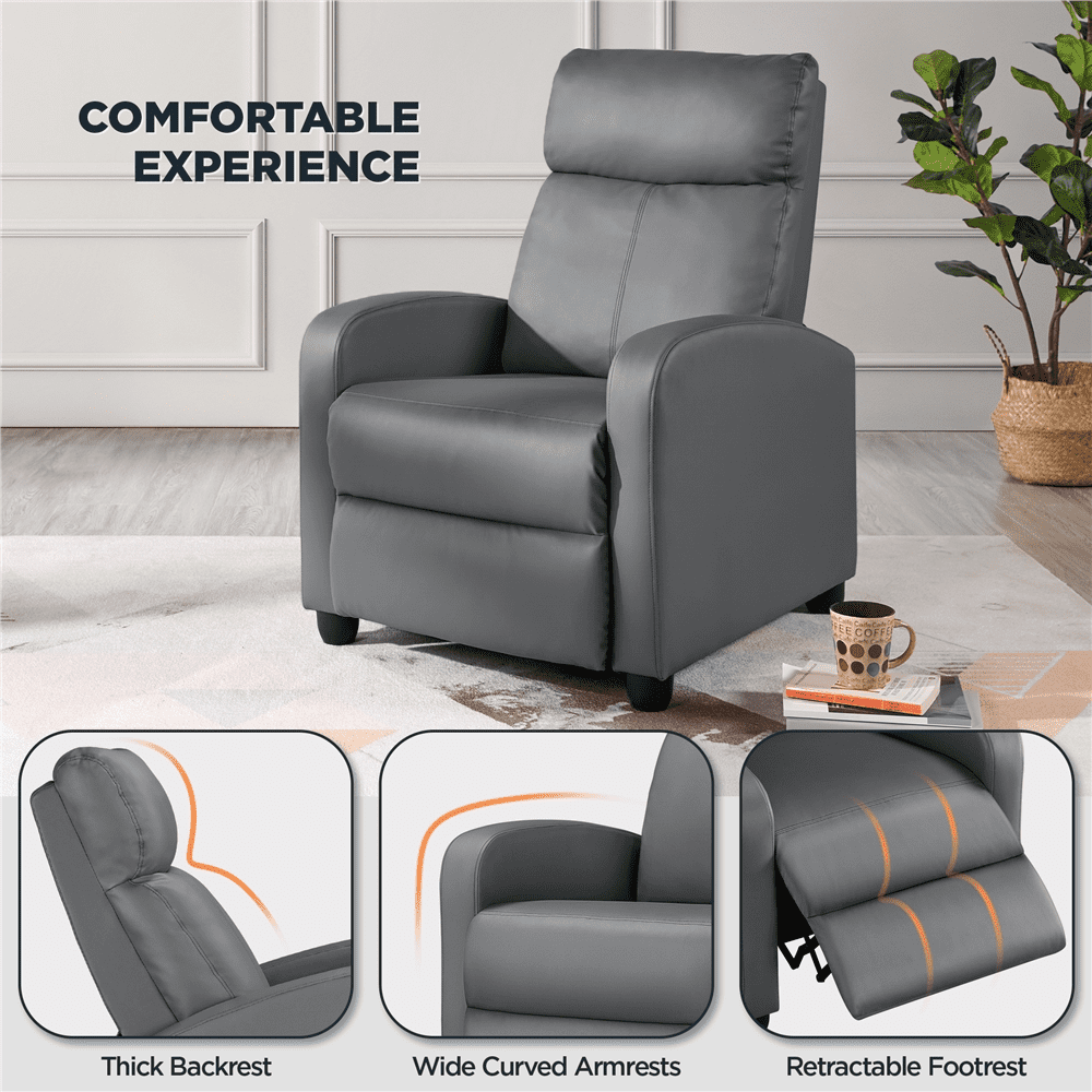 Renwick Faux Leather Push Back Theater Recliner, Set of 2, Gray