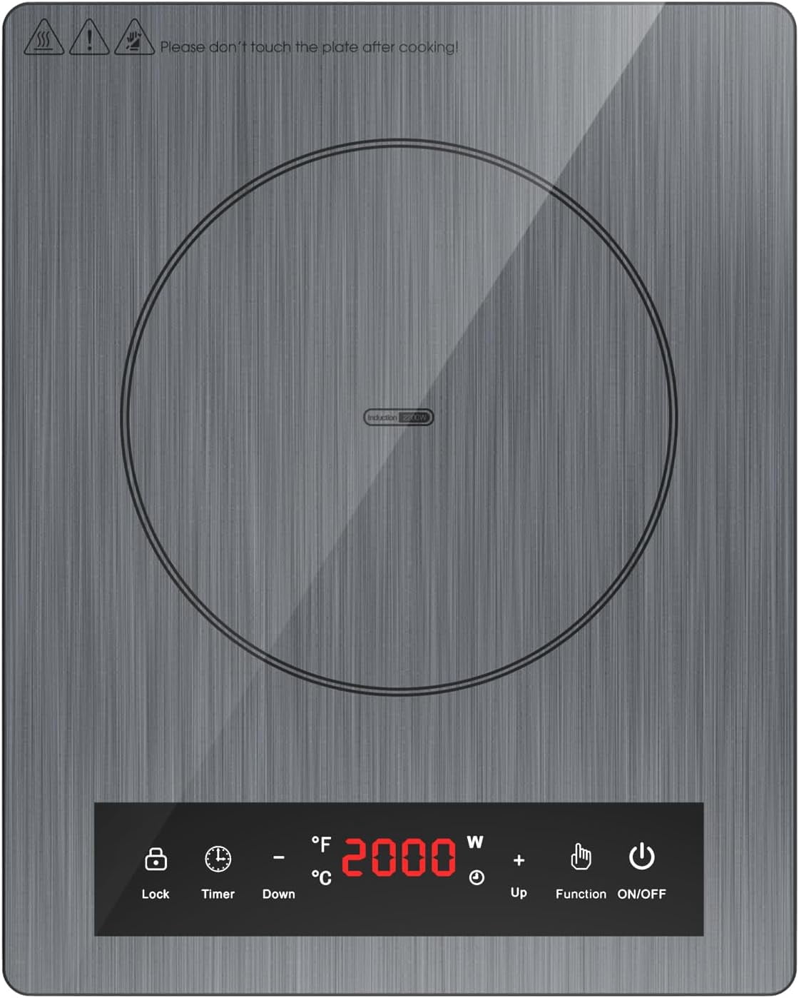 VBGK Induction Cooktop Portable 120V Induction Single Burner with Plug, 1800W Countertop Hot Plate for Cooking,199 Minutes & Auto Shutdown Induction Burner,Child Lock Electric Burner