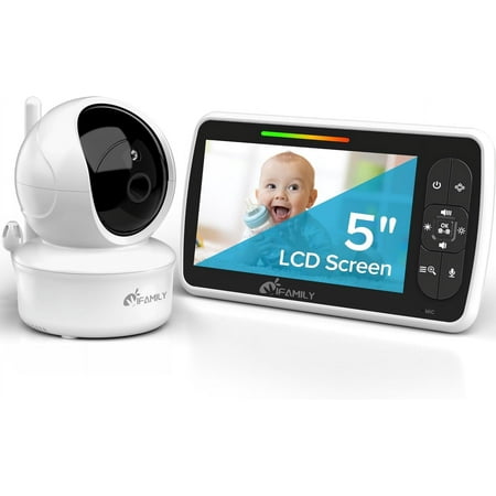 Baby Monitor - Large 5" Screen with 30Hrs Battery Life - Remote Pan-Tilt-Zoom;No WiFi, Two-Way Audio, Night Vision, Temperature, Lullabies, 960ft Long Range Baby Monitor with Camera and Audio
