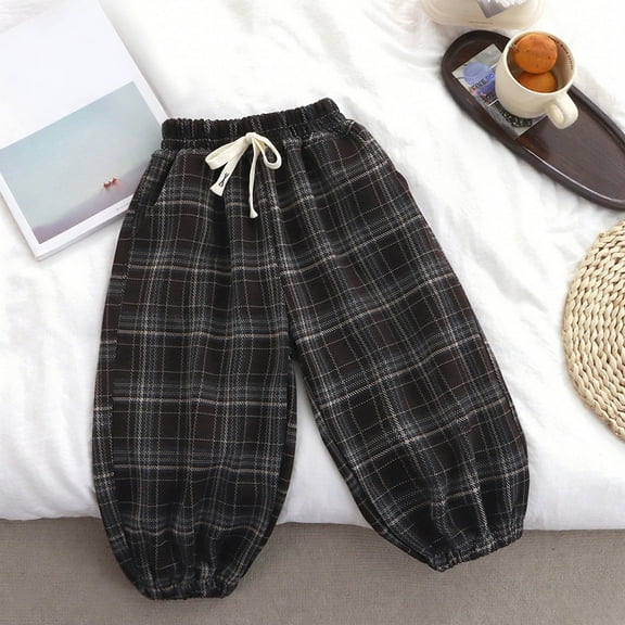 WMTBSRSW Toddler Plaid Pants Baby Girls Boys High Waisted Drawstring Jogger Pansts Kids Loose Casual Trousers Infant Long Sweatpants Brown 5 Years