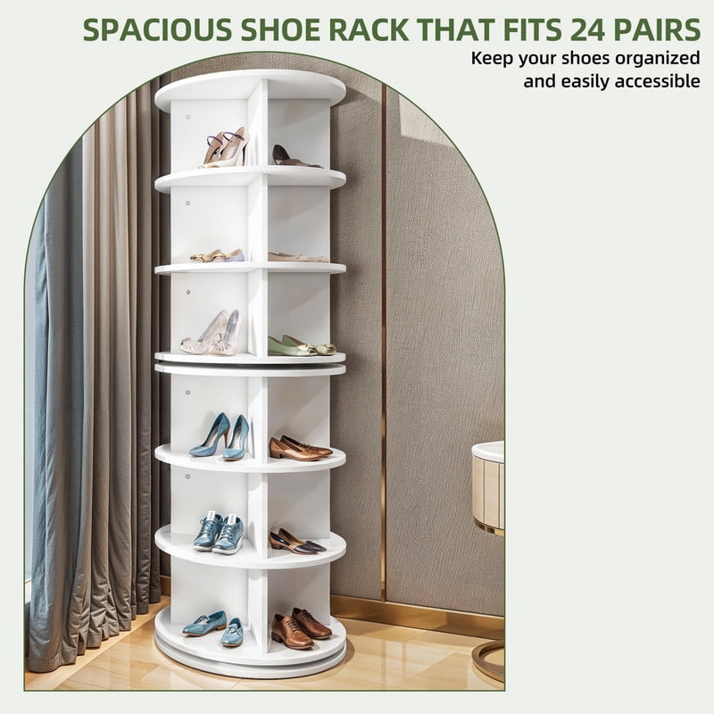 Uforic 6-Tier 360° Rotating Spinning Shoe Rack Tower Organizer for Entryway, Living Room, White