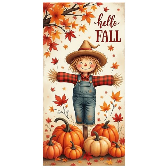 Cartoon Scarecrow Fall Banner Maple Leaves Autumn Decoration Hello Harvest for Seasonal Celebration Home Decor Outdoor Party