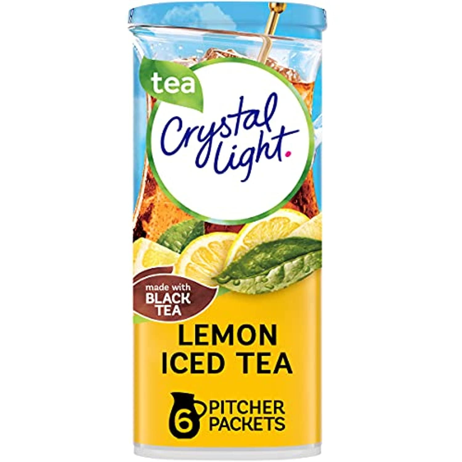 Crystal Light Sugar-Free Lemon Iced Tea Naturally Flavored Powdered Drink Mix 6 Count Pitcher Packets