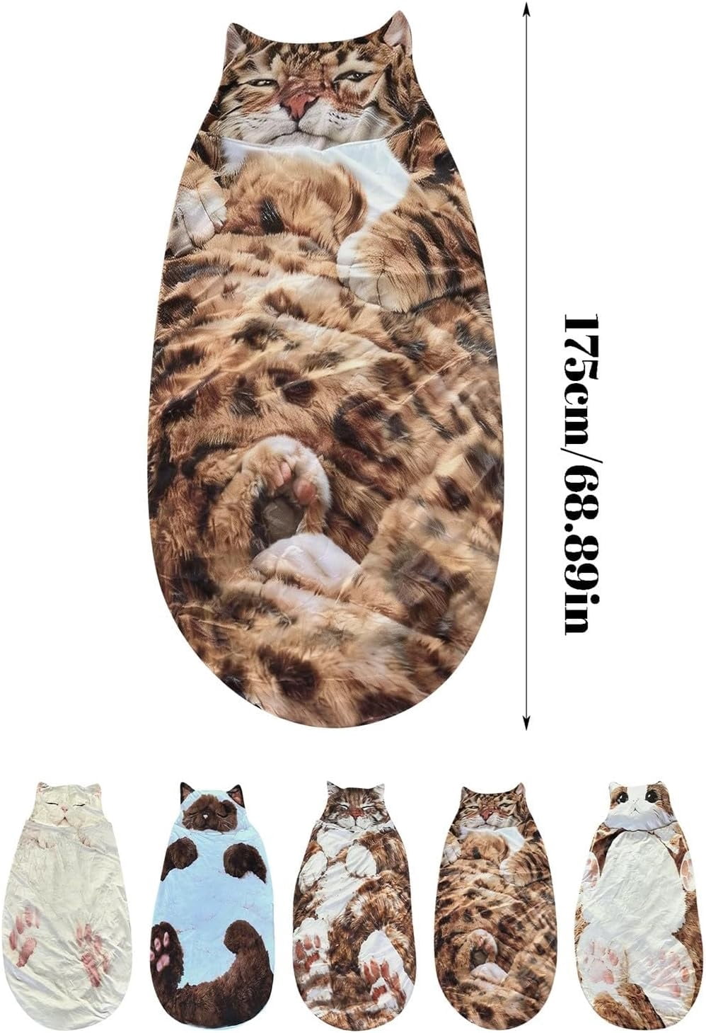 Cat Shaped Plush Sleeping Bag for Adults, Adorable Cats Envelopes Sleeping Bag, 68.89 inch Washable Warm Blanket for Camping and Home Lounging(wwx)