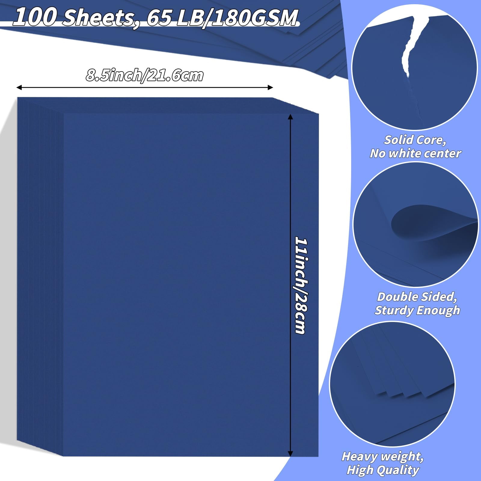 Navy Cardstock Paper 8.5'' X 11''  100 Sheets 180gsm/65 Lb Printer Cover Card Stock Construction For Making Printing Craft Drawing Scrapbooking School Supplies
