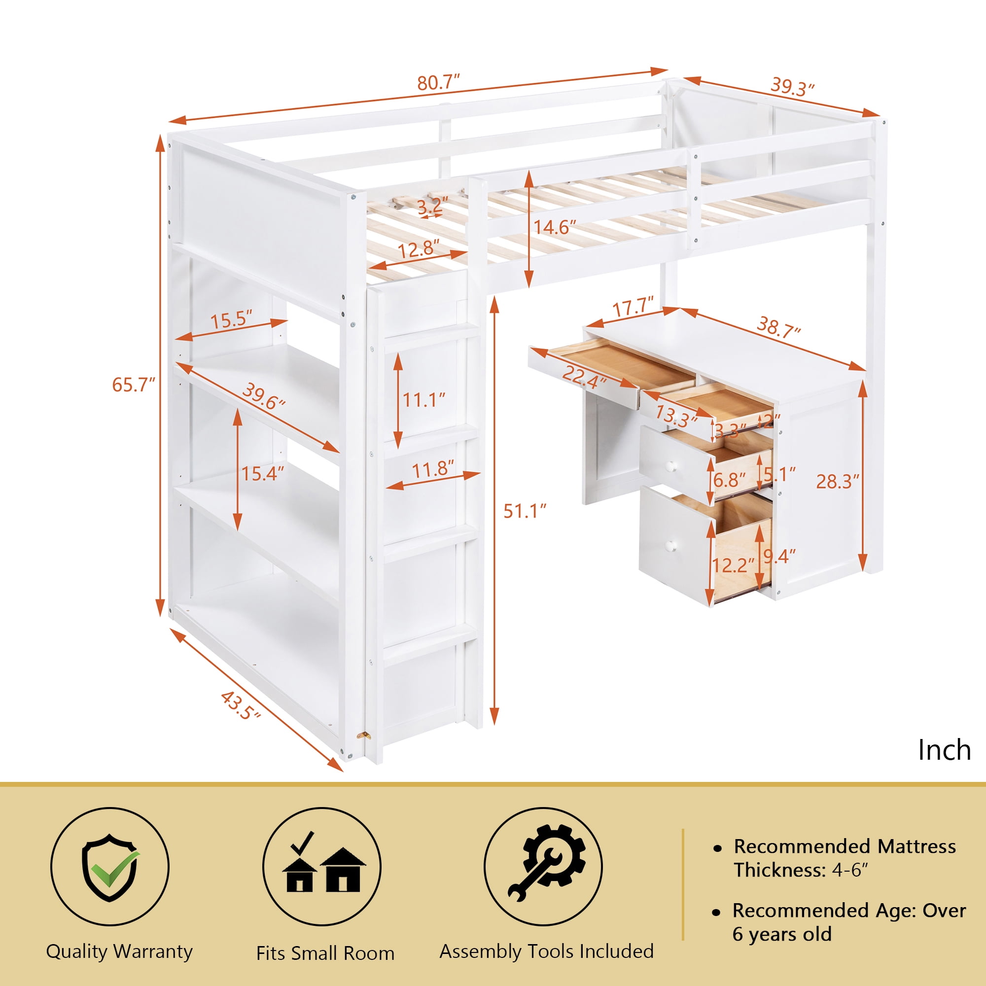 Bellemave Twin Size Loft Bed with Desk and Shelves, India | Ubuy