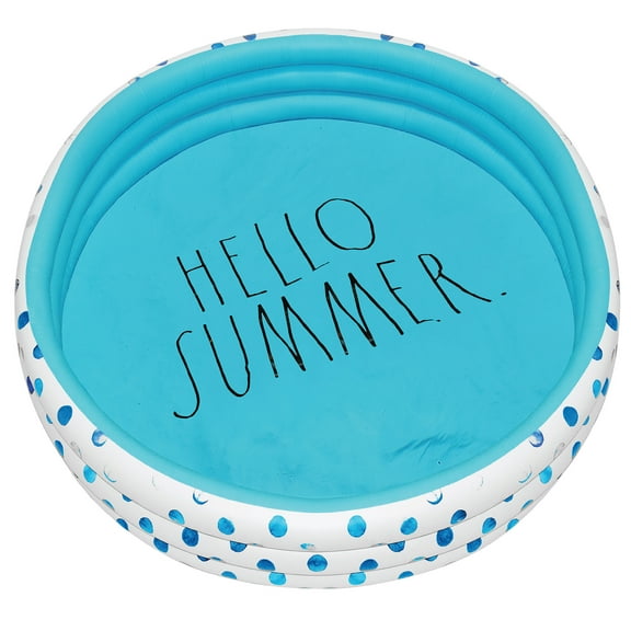 Rae Dunn: Hello Summer Aqua Poka Dots -46" Mini Pool, CocoNut Float, Outdoor Inflatable Water Kiddie Pool, Kids Ages 5 