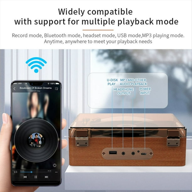 Reproductor de CD Retro Bluetooth 5.0 Altavoz Incorporado Recargable Reproductor de Música Portátil Reproductor de Alta Fidelidad USB con Control Remoto por Infrarrojos B