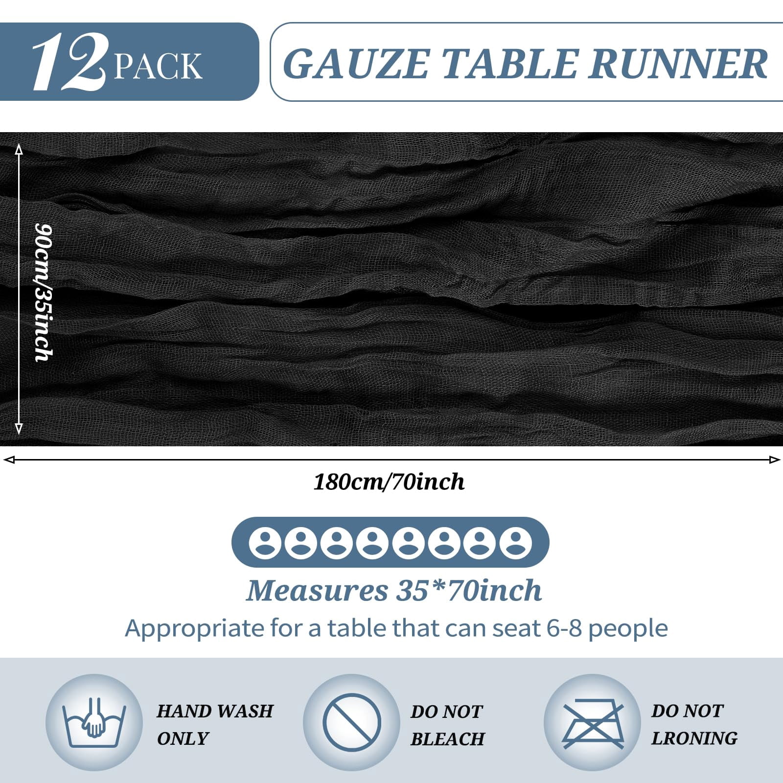 12 Pack 35 x 120 inch Long Boho Cheese Cloth Gauze Table Runners Semi Sheer Table Runner for Wedding Decor