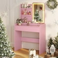 thumbnail image 6 of Small Vanity Desk with Mirror and Lights, Makeup Vanity with Drawer & Storage Shelves, Vanity Desk with 3 Lighting Modes & Adjustable Brightness, Dressing Table for Women Girls Bedroom, Pink, 6 of 8
