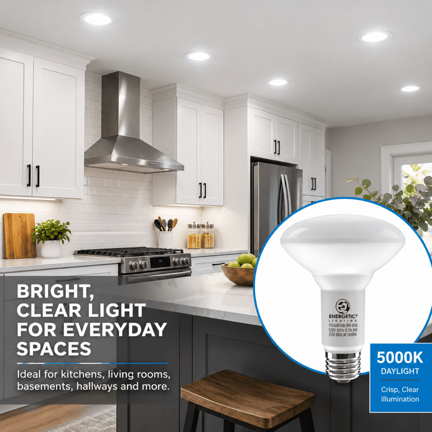 Energetic BR30 LED Flood Light Bulbs, 65W Equivalent, 2700K Soft White, Dimmable, E26 Base, 9-Year Life, 6-Pack