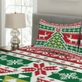 thumbnail image 2 of Christmas Coverlet, Nordic Deer Noel Yuletide Tree Snowflakes Christmas Season Composition, 3 Piece Decorative Quilted Bedspread Set with 2 Pillow Shams, Queen Size, Green Vermilion, by Ambesonne, 2 of 3