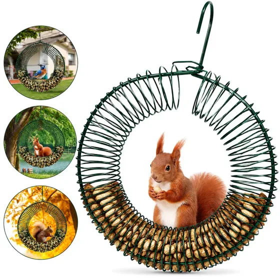 Round Metal Peanut Bird Feeder, Rust Proof Hanging Peanut Feeder Squirrel Feeder with Hook, Wild Woodpecker Feeder for Outdoor Backyard Squirrel Feed Station