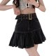 thumbnail image 1 of Falda corta de mezclilla para mujer, cinturón, línea A, cintura alta, dobladillo con volantes, falda corta plisada de moda, negro, gris, M, 1 of 8