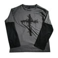 thumbnail image 3 of Women T Shirt Gothic Hop Print Layered Long Sleeve Oversized Trendy Streetwear Women's Tops Dark Gray L, 3 of 3