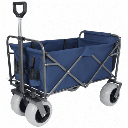 Big Wheel Beach Wagon for Sand, 500lb, All-Terrain Foldable Cart, 9" Tires, Blue