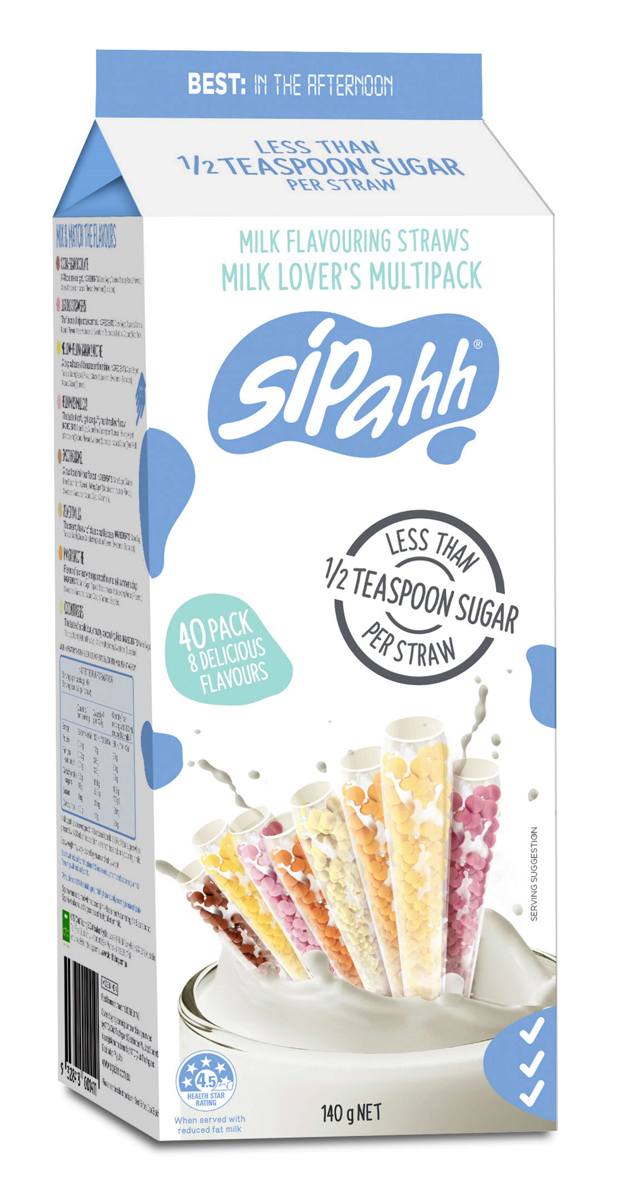 Sipahh Milk Flavoring Straw 40 Pack 5 each Chocolate, Strawberry