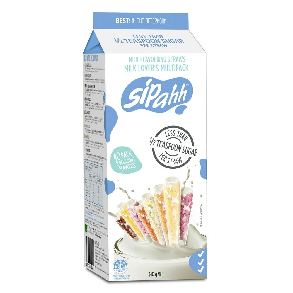 Sipahh Milk Flavoring Straw 40 Pack 5 each Chocolate, Strawberry