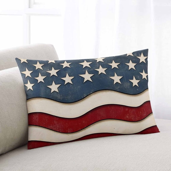 Retro American Flag Oversized Pillow Covers, White Star Red Blue US Flag Soft Breathable Throw Pillow Cases with Invisible Zipper, Decorative Pillowcase Pillows Protectors for Sofa Bed Couch 24"x36"