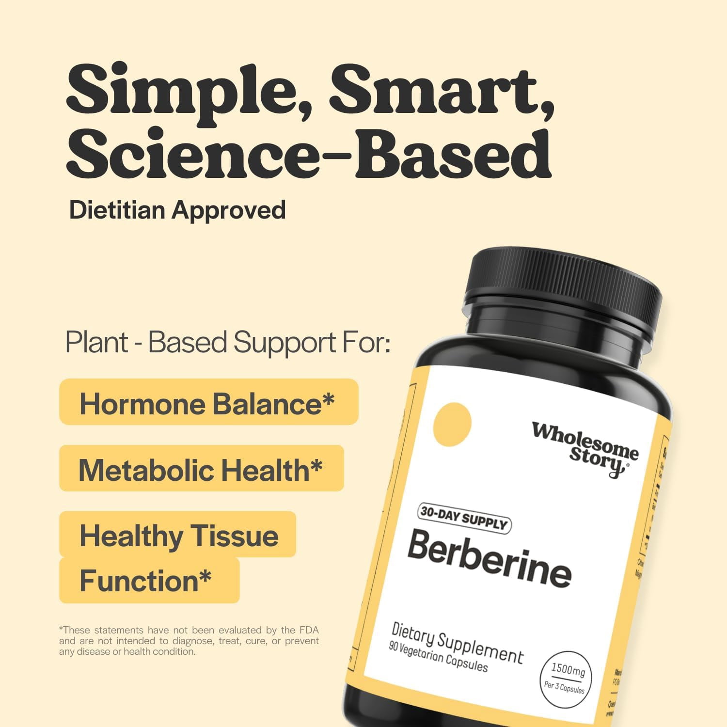 Wholesome Story 1500mg Berberine Supplement for Hormonal Balance & Metabolic Health, 90 Capsules