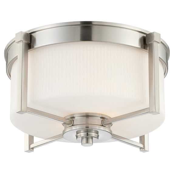 Nuvo Lighting 64711 - 2 Light Brushed Nickel White Satin Glass Shade Ceiling Light Fixture (Wright - 2 Light Medium Flush Fixture w/ Satin White Glass)