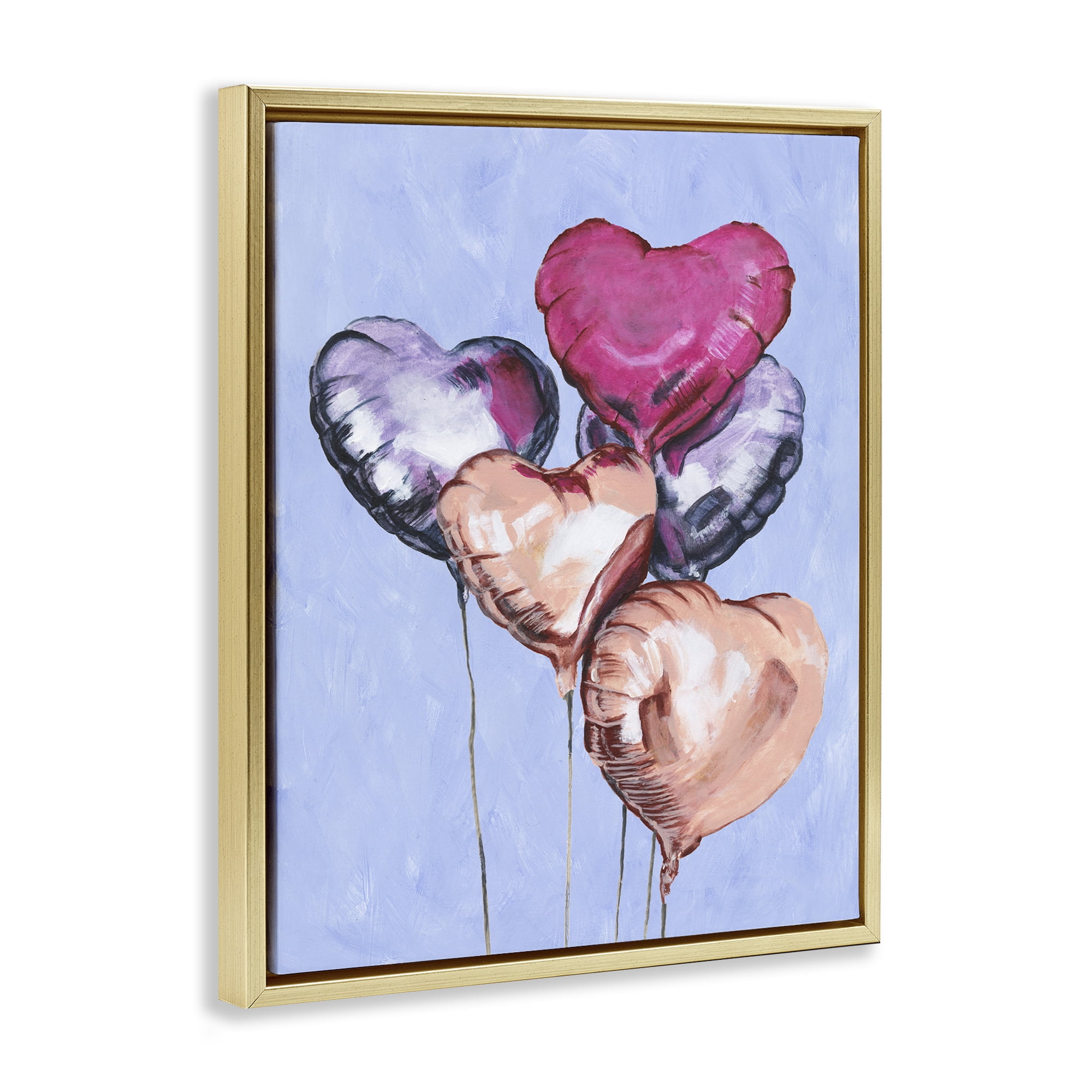 Stupell Industries Vibrant Heart Balloons Gold Framed Floater Canvas Wall Art, design by Michael Willett