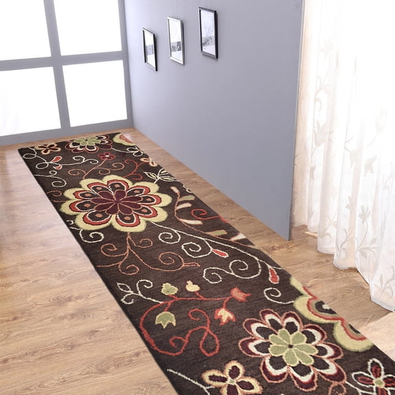 Rugsotic Carpets Hand Tufted Wool Eco-Friendly 2'6''x8' Area Rugs Runner Brown Floral Modern High Pile Thick Handmade Anti Skid Indoor Rug for Living Room, Bedroom K00656