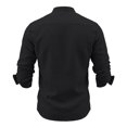thumbnail image 3 of GrmtClth Men Casual Loose Fit Button Down Shirts, Stand Collar Pleated Front Soft Breathable Roll Up Sleeve Summer Beach Shirts Black S, 3 of 5