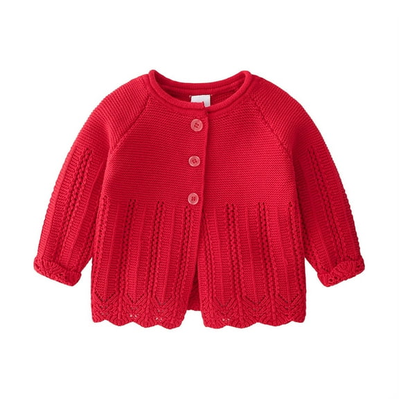 Lndajk Baby Girls' Knit Cardigan - Long Sleeves with Round Neck and Button Front Perfect for Warm Wear Red 2 Years