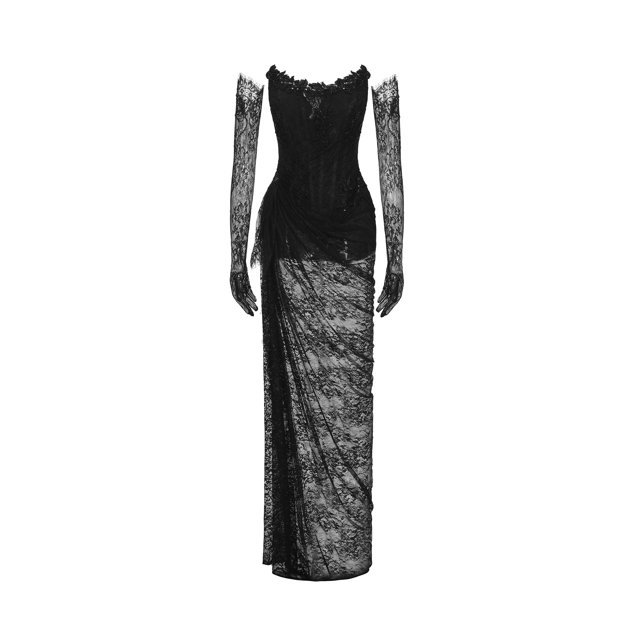 Vestido bellabarnetten Thandiwe de encaje sin tirantes maxi negro
