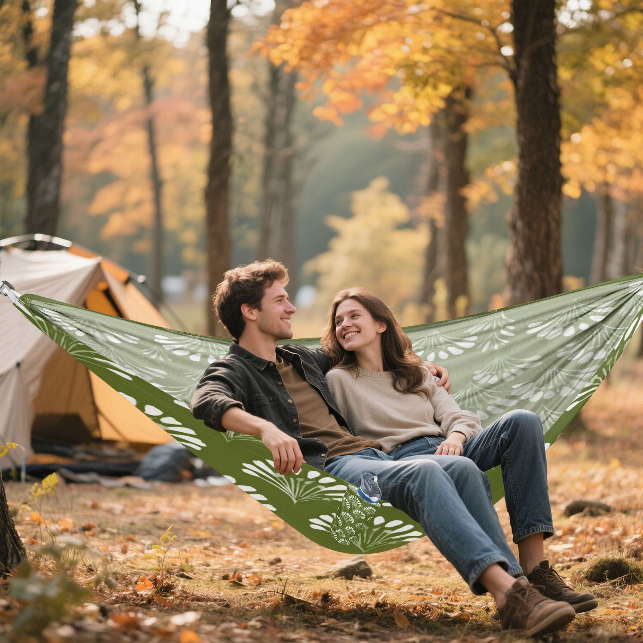 Hanging Hammock Portable Travel Camping For Outdooor Beach Camping Hiking Olive Green & White Color Palette