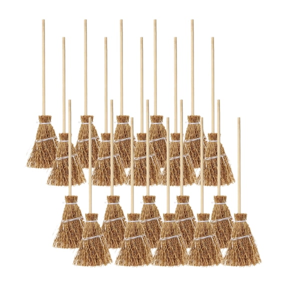 20PCS Mini Witch Brooms Ornaments Halloween Hanging Decorations Straw Witch Brooms With Red Rope For Party Costumes Dollhouses Fairys Garden