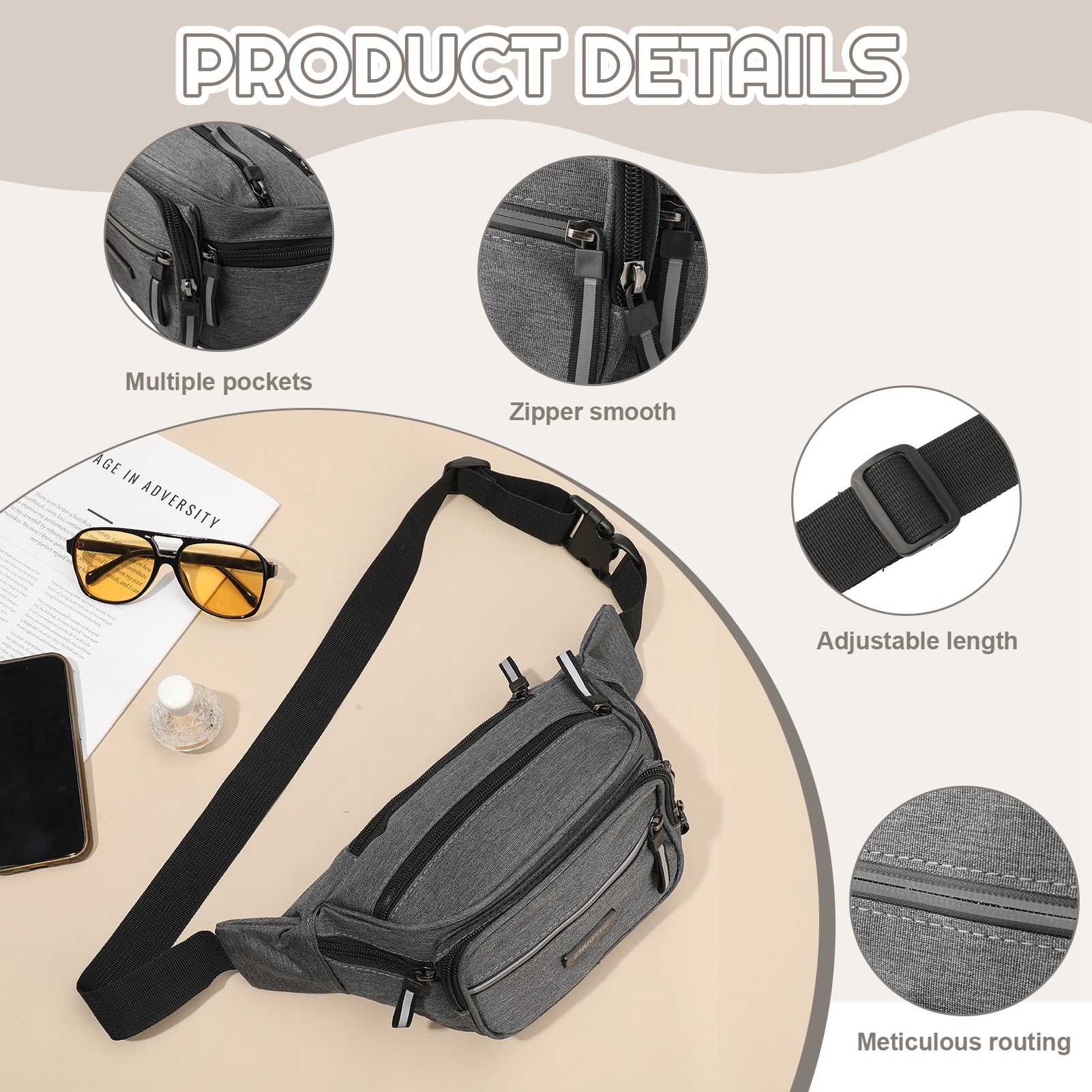 Bocaoying 2-Pack Multi-Pocket Fanny Packs photo 4