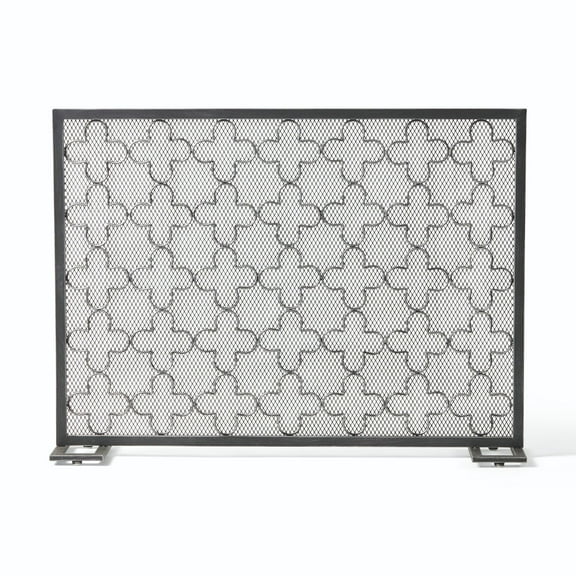 41" Black Contemporary Clover Trellis Fireplace Screen