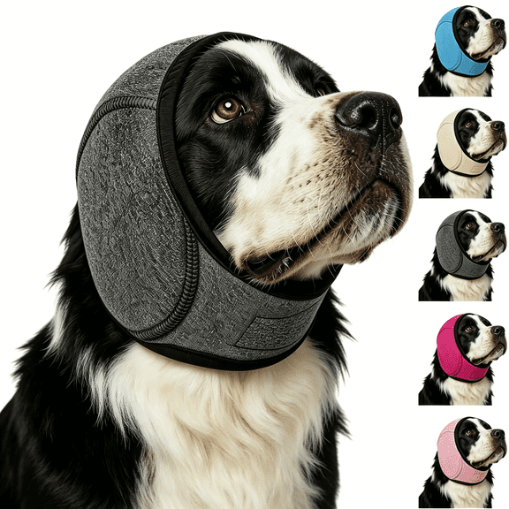 GJX Noise Cancelling Ear Wrap, Dog No Shake Ear Muffs Noise Protection Firework Thunder Vacuum, Comfortable Quiet Dogs Calming Hoodie, Adjustable for Grooming Bathing & Swimming (Black, Medium)