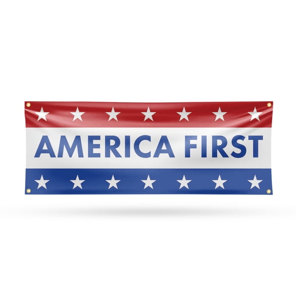 America First Banner Sign 18 Inch x 48 Inch | 13 oz Vinyl with Metal Grommets | Heavy-Duty Single-Sided Outdoor Durable Printed High-Quality Weatherproof | Made in the USA