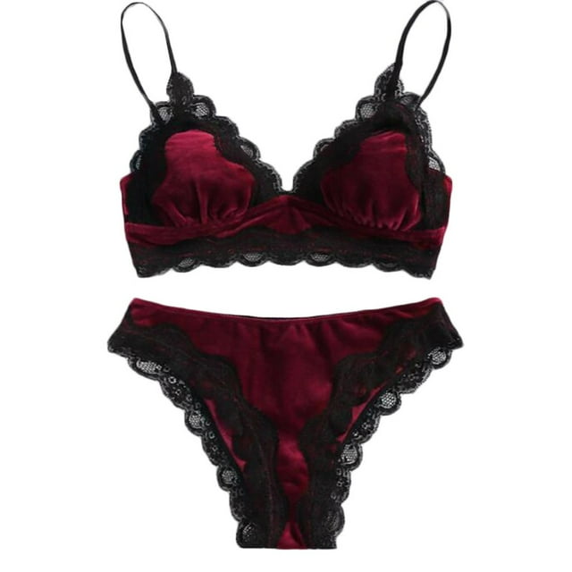 Gibobby Lencería de encaje Día de San Valentín Ropa de dormir Pijama de encaje Bodydoll Sujetador Lencería de mujer Conjunto de terciopelo sexy Ropa interior íntima(Rojo, CH)