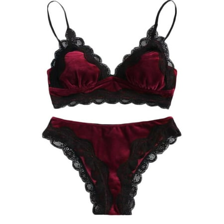 Lingerie Velvet Underwear Women Pajamas Lace Sleepwear Bodydoll Bra Set Erogenous Intimates Niche Sleepwear Red XL