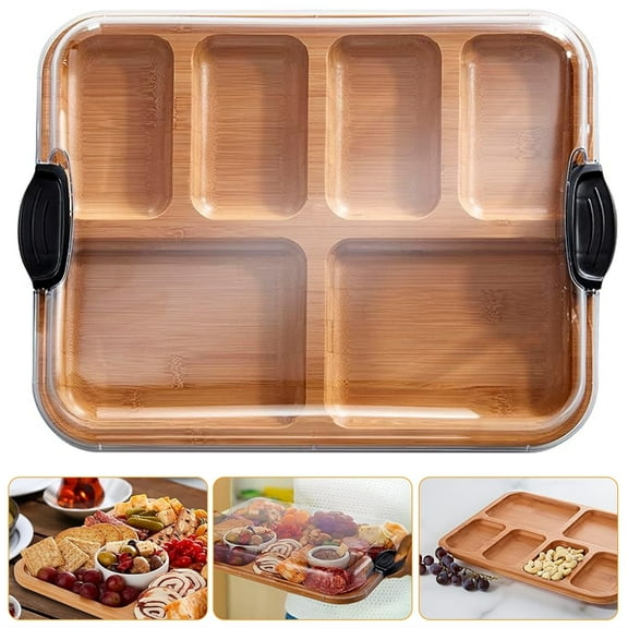 Ihvewuo cheese boards and charcuterie boards Cutting Board with compartments Versatile Cutting Board with Built in Compartments Heat Resistant Snack Cutting Board with Transparent Lid