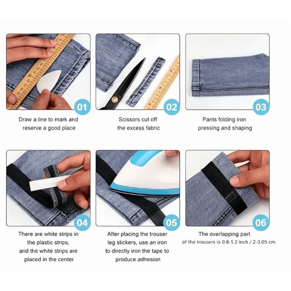 No Sew Hemming Tape, Iron‑On Pants Hem Tape, Fabric Hem Adhesive Tape for Jeans Trousers Skirts Clothes Alteration Repair, Quick Clothing Hemmer for DIY Clothing Modification
