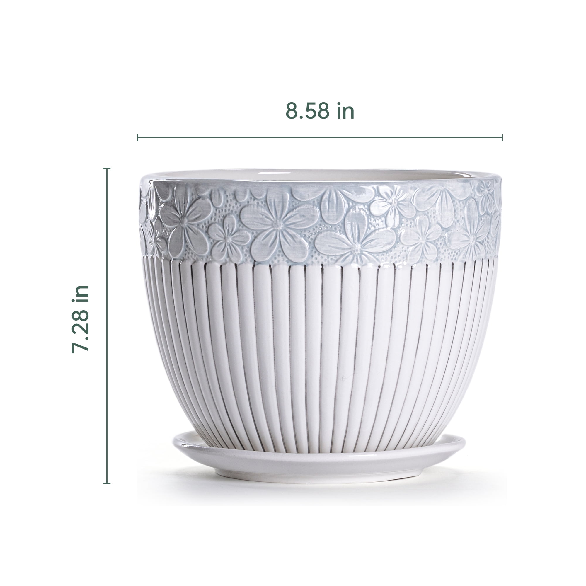 8 Inch Grey Flower Pots,Texture Planter for Indoor Plants 8 Inch Ceramic Flower Pots with Saucer