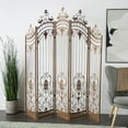 thumbnail image 3 of DecMode 80" x 80" Bronze Metal Scroll Hinged Foldable Arched Partition 5 Panel Room Divider Screen, 1-Piece, 3 of 14