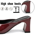 thumbnail image 5 of CHICVOMEY Womens Bow Knot Block Heel Mule Sandals Square Toe Open Toe Patent Leather Slide Heels Slip on Chunky Heel Slippers for Summer Party Wedding Daily Wear, 5 of 7
