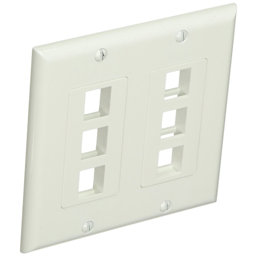 2Gang Wall Plate for Keystone, 6 Hole White, Wall plate for use in