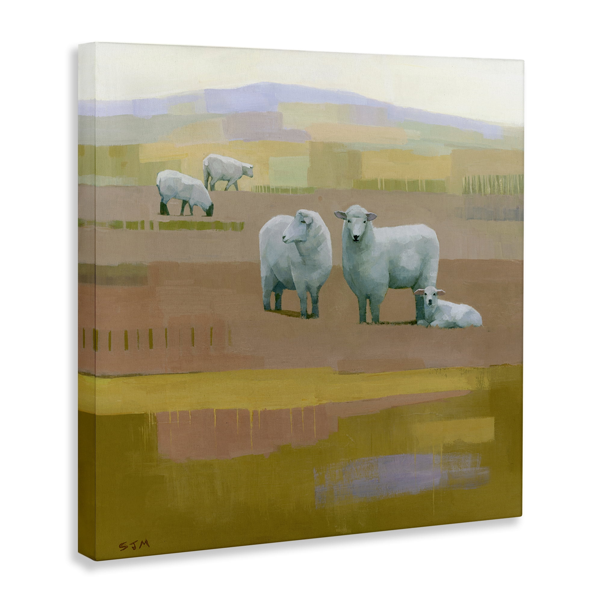 Stupell Industries Sheep Grazing Pasture Animals Painting Wrapped Canvas Art Print Wall Art, 24 x 24