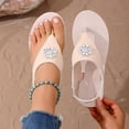 thumbnail image 2 of Wensltd Women's Sandals Trendy Thong Sandals Round Toe Open Toe Elastic Strap Casual Summer Party Walking Flat Comfort Beach Sandals Beige, 2 of 9