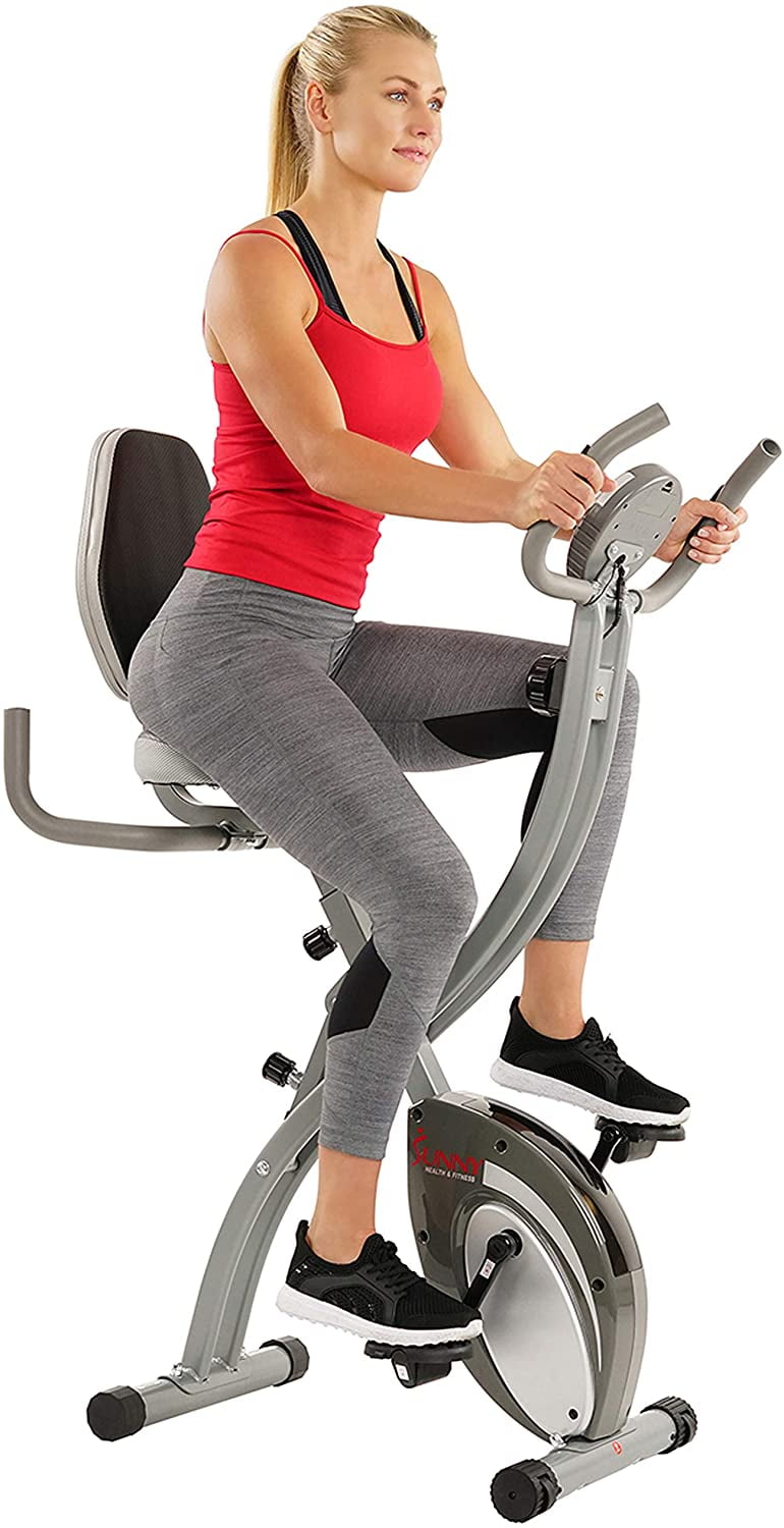 Sunny Health &amp; Fitness Comfort XL Ultra Cushioned Seat Folding Exercise Bike with Device Holder, Gray, Model:SF-B2721