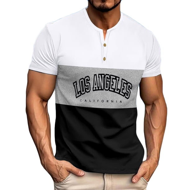 Mens Casual Pantalones Cortos Cuello Redondo Patchwork Suéter Blusa de Fitness, Camisetas para Hombre